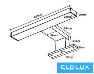 UNIVERSO Lampa do montażu na meblach 6 W 600 lm 4000 K IP44 400 x 95 x 40 mm chromowana