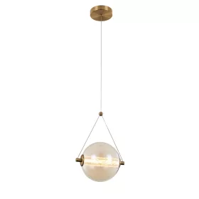   SPLENDOR Lampa wisząca LED 6W 3000K, mosiądz + szkło w kolorze koniaku