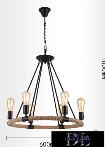 UNIVERSO Żyrandol z liny konopnej 6xE27 IP20 D600x1000mm czarny