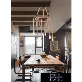   UNIVERSO Żyrandol z liny konopnej 6xE27 maks. 240 V ∅600×1500 mm czarny