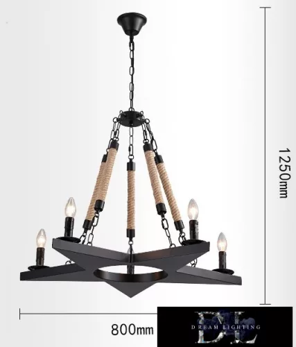 UNIVERSO Żyrandol z liny konopnej 5xE14 IP20 D800x1250mm czarny