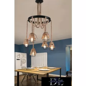   UNIVERSO Żyrandol z liny konopnej 6xE27 IP20 D750x900mm czarny