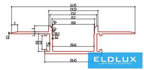 ELDLUX Profil aluminiowy + płyta pokryciowa 2000 x 61 x 14 mm