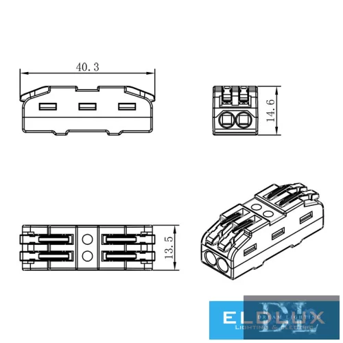 ELDLUX 2-biegunowe złącze kablowe otwierane 15 szt./opakowanie