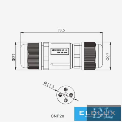 ELDLUX 3-biegunowe złącze kablowe otwierane 1,5 mm² IP68