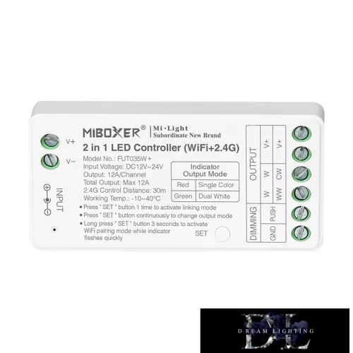 MIBOXER 2w1 WiFi + RF 2,4G SIMA/CCT Kontroler taśmy LED DC: 12-24 V Maks.: 12 A