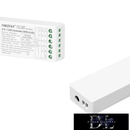 MIBOXER 3w1 WiFi + RF 2,4G RGB/RGBW/RGB-CCT Kontroler taśmy LED DC: 12-24 V Maks.: 12 A