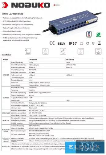 NOBUKO Seria B 12 V 100 W IP67 Zasilacz LED do zastosowań zewnętrznych