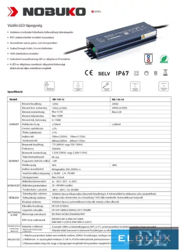 NOBUKO Seria B 24 V 150 W IP67 Zasilacz LED do zastosowań zewnętrznych