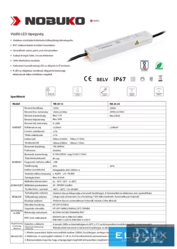 Zasilacz zewnętrzny LED NOBUKO serii B 24 V 20 W IP67