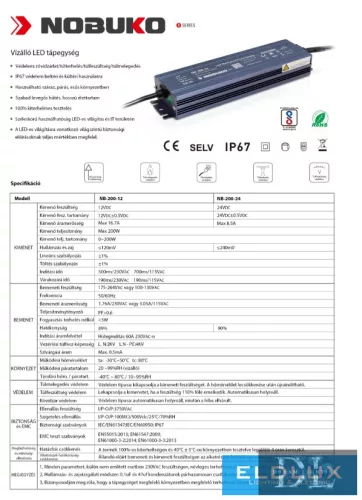 Zasilacz zewnętrzny LED NOBUKO serii B 24 V 200 W IP67