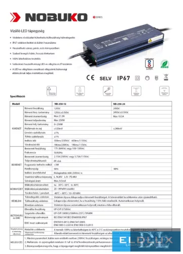Zasilacz zewnętrzny LED NOBUKO serii B 24 V 250 W IP67
