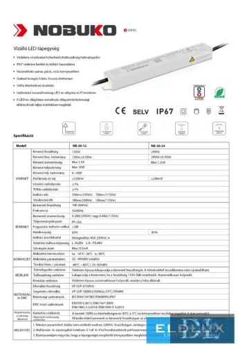 Zasilacz zewnętrzny LED NOBUKO serii B 12 V 30 W IP67