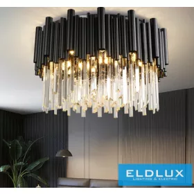 ELDLUX Kryształowa lampa sufitowa E14×6 D400x300mm Czarna