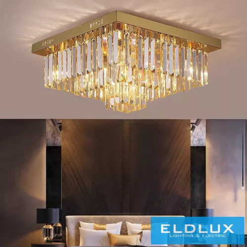ELDLUX Kryształowa lampa sufitowa E14×13 D600x600x350mm Złota