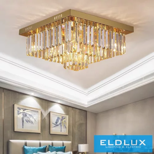 ELDLUX Kryształowa lampa sufitowa E14×12 D500x500x350mm Złota