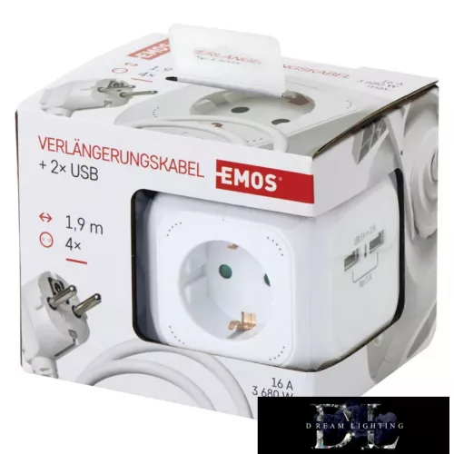 Przedłużacz EMOS 4 gniazda + 2 USB 1,9 m 1,5 mm