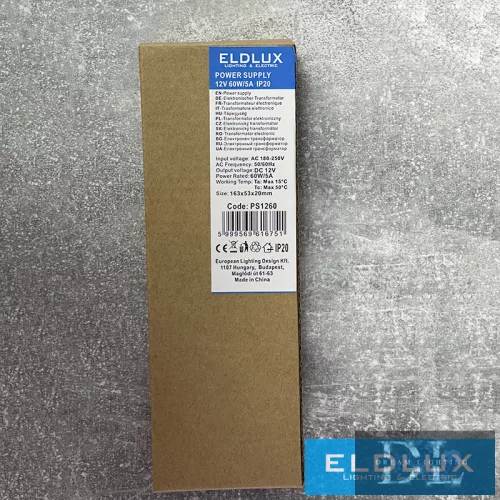 Transformator ELDLUX DC: 12 V maks. 60 W/5 A IP20 163*53*20 mm
