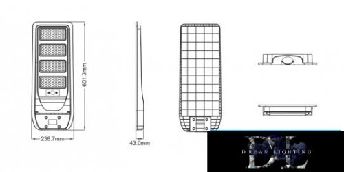 UNIVERSO Solarowa lampa uliczna 3,2 V-15 AH 2000 lm 4000 K IP65 czarna 602 x 237 x 43 mm