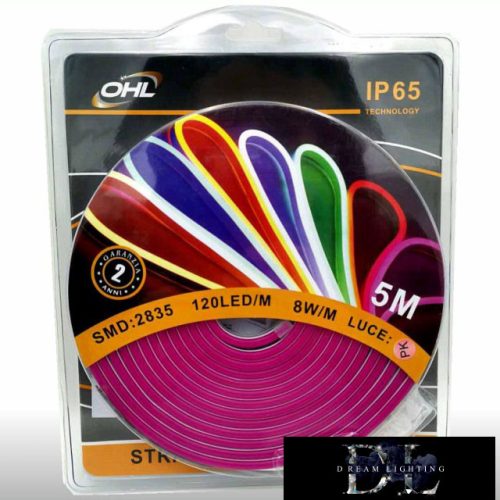 Taśma LED UNIVERSO Neon 12 V 2835-120D-8w/M Różowa IP65 5 m