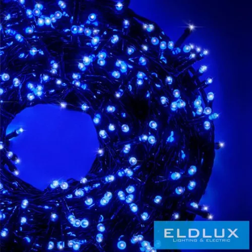 WISDOM fényfüzér kék fényű 300LED 15m zöld kábellel 8 fun. IP44
