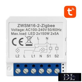   Moduł inteligentnego przełącznika Avatto 2-obwodowy AC: 100-240 V maks. 16 A ZigBee Tuya